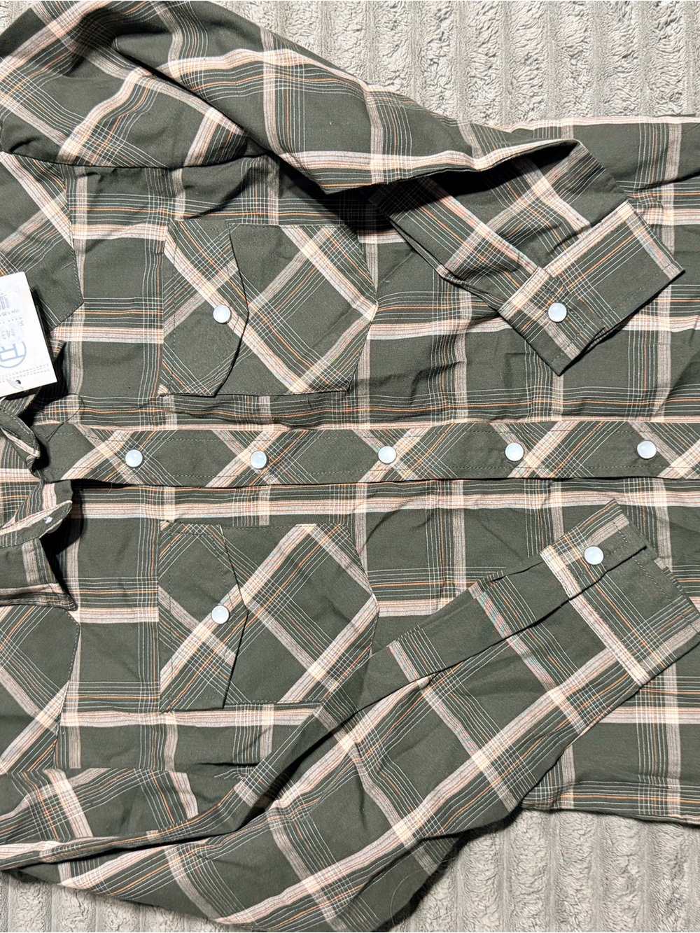 Roper Olive Green Plaid Snap-Front Button Shirt